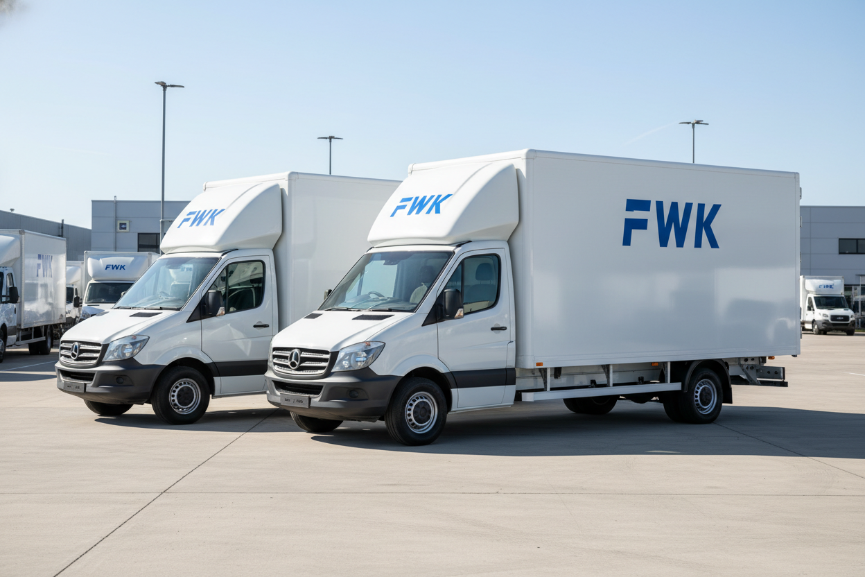 3 luton vans with FWK in blue one the side 